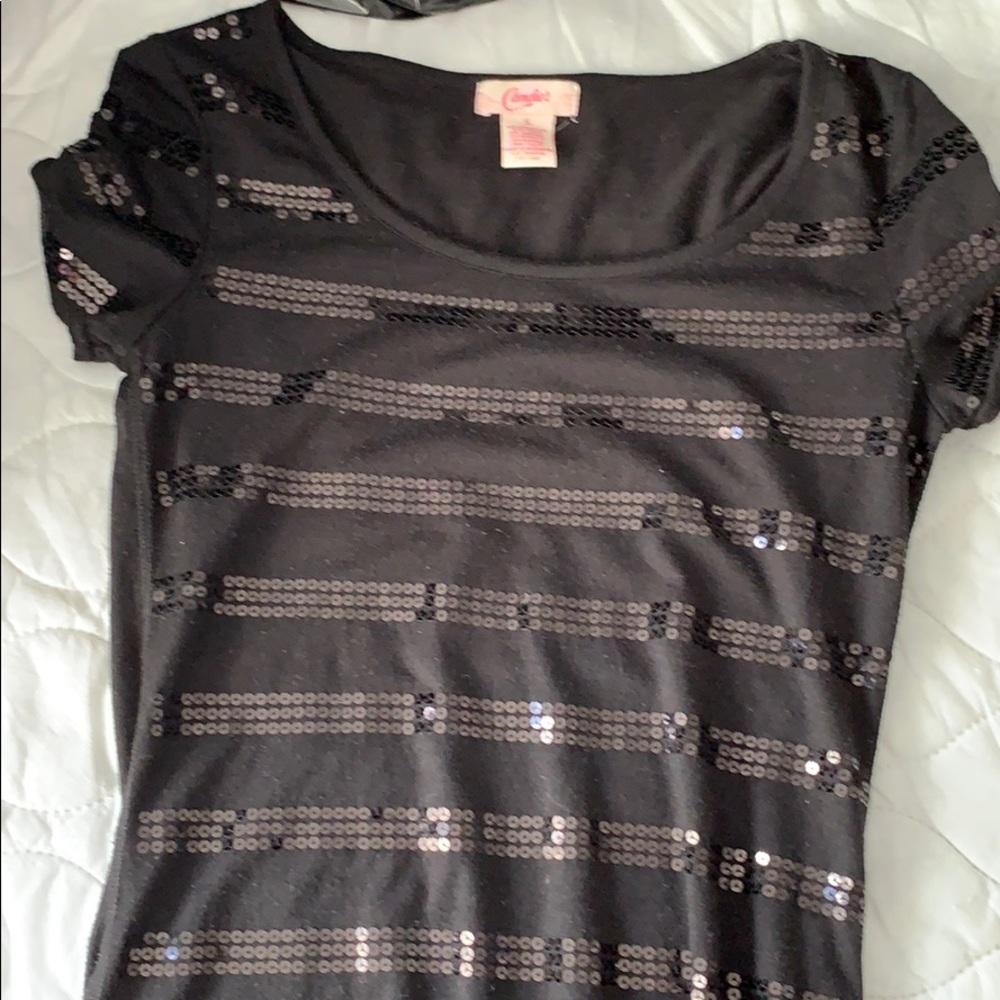 Sequined black short sleeve top